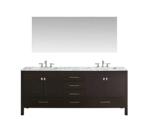 Eviva Aberdeen 84" Espresso Transitional Double Sink Bathroom Vanity w/ White Carrara Top