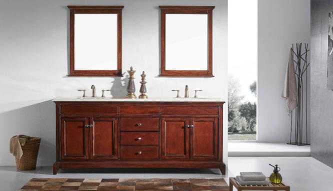 Eviva Elite Princeton 72" Teak Double Sink Bathroom Vanity w/ Double Ogee Edge Crema Marfil Top