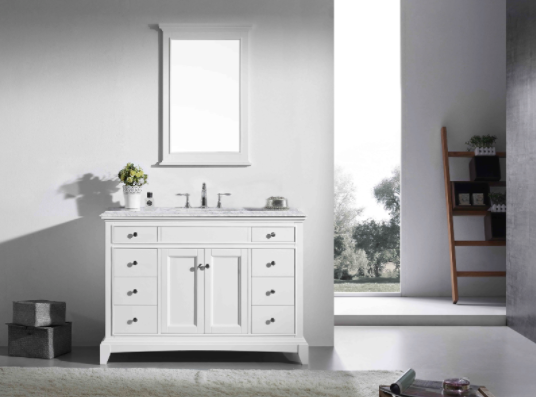 Eviva Elite Princeton 42" White Bathroom Vanity w/ Double Ogee Edge White Carrara Top