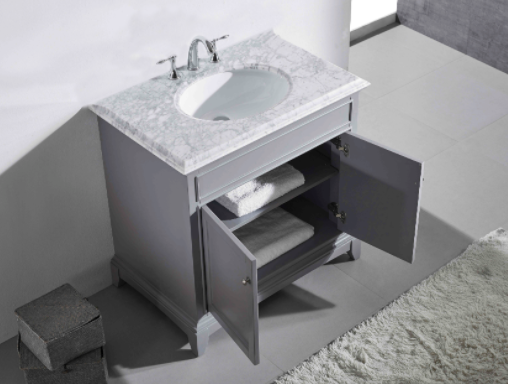 Eviva Elite Stamford 36" Gray Bathroom Vanity w/ Double Ogee Edge White Carrara Top