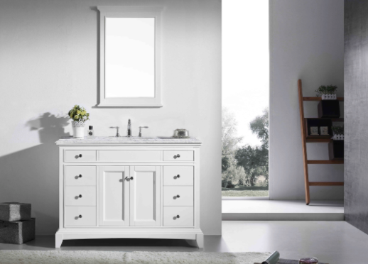 Eviva Elite Stamford 42" White Bathroom Vanity w/ Double Ogee Edge White Carrara Top
