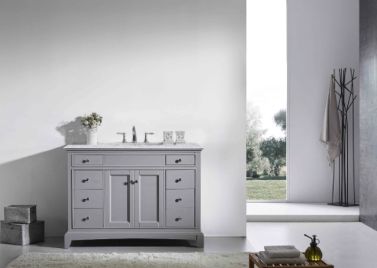 Eviva Elite Princeton 48" Gray Bathroom Vanity w/ Double Ogee Edge White Carrara Top