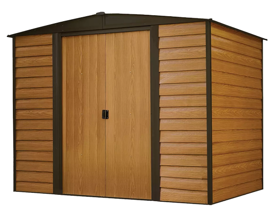 Shelter Logic Woodridge, 8x6, Electro Galvanized Steel, Coffee / Woodgrain, Low Gable, 71.3" Wall Height, Sliding Doors