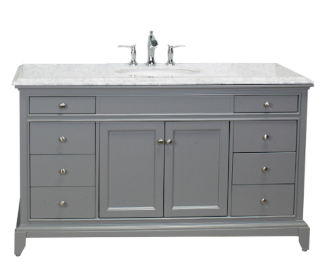 Eviva Elite Stamford 60" Gray Single Sink Bathroom Vanity w/ Double Ogee Edge White Carrara Top