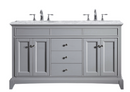 Eviva Elite Stamford 60" Gray Double Sink Bathroom Vanity w/ Double Ogee Edge White Carrara Top