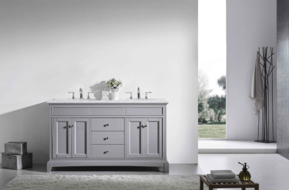 Eviva Elite Stamford 60" Gray Double Sink Bathroom Vanity w/ Double Ogee Edge White Carrara Top
