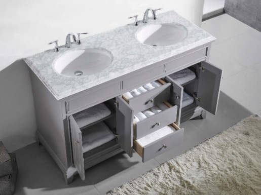 Eviva Elite Stamford 72" Gray Double Sink Bathroom Vanity w/ Double Ogee Edge White Carrara Top