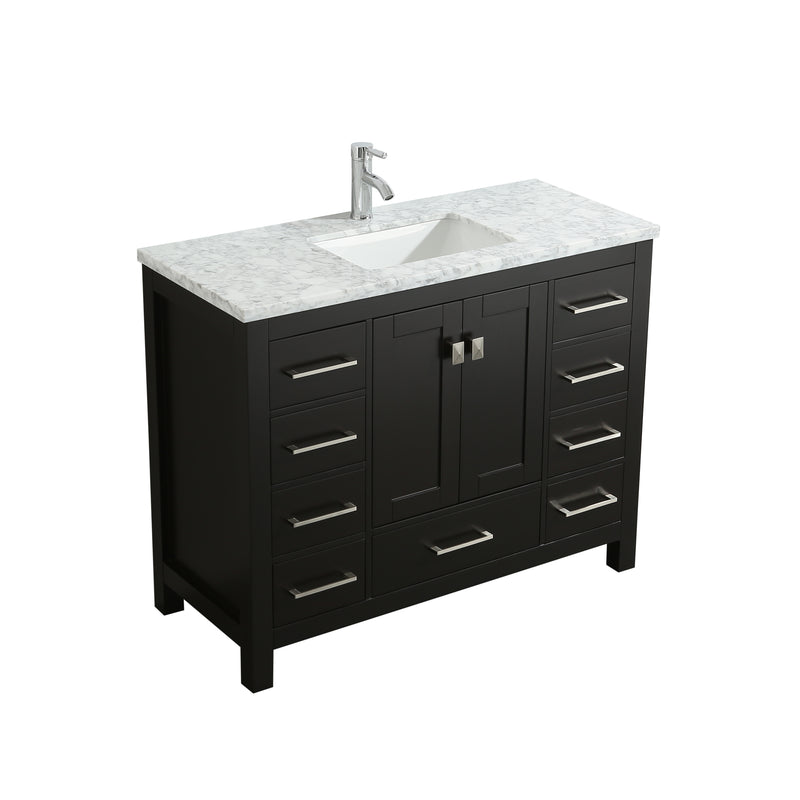 Eviva London 36" x 18" Espresso Transitional Bathroom Vanity w/ White Carrara Top