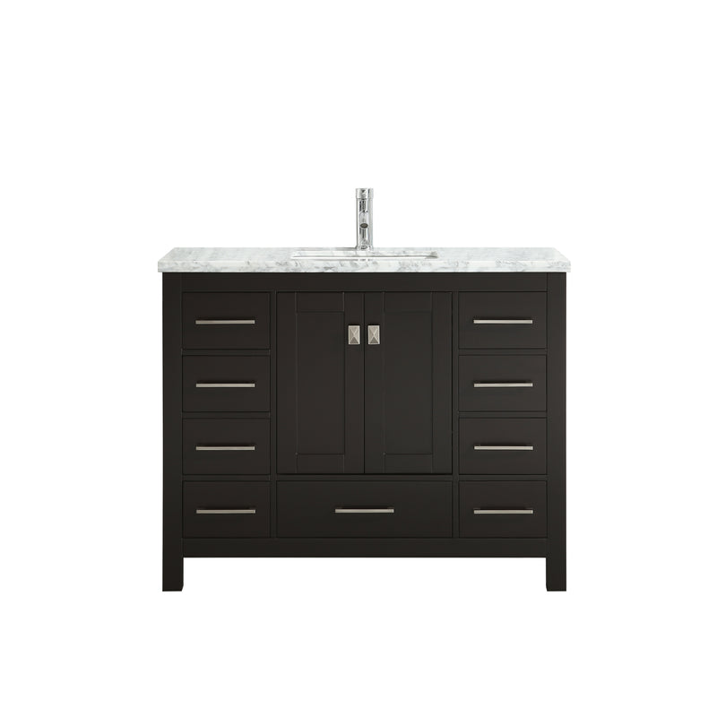 Eviva London 36" x 18" Espresso Transitional Bathroom Vanity w/ White Carrara Top