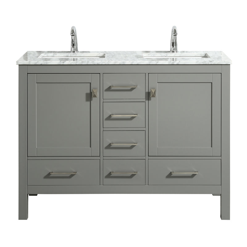 Eviva London 48" x 18" Gray Transitional Double Sink Bathroom Vanity w/ White Carrara Top