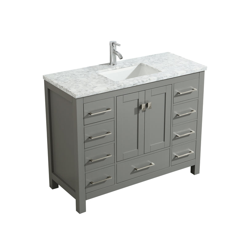 Eviva London 48" x 18" Gray Transitional Bathroom Vanity w/ White Carrara Top