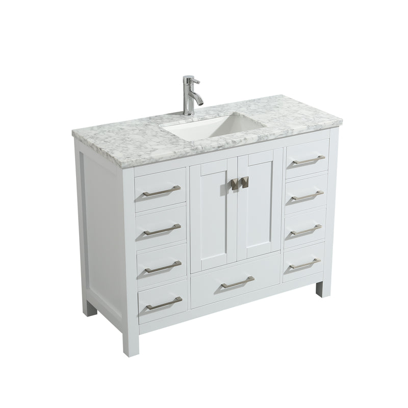 Eviva Hampton 36" x 18" White Transitional Bathroom Vanity w/ White Carrara Top