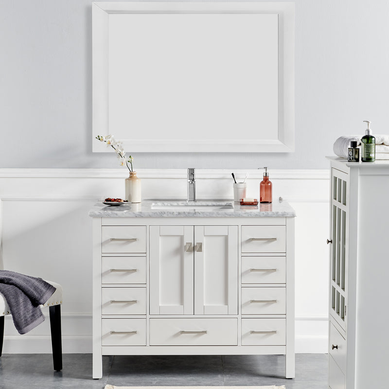 Eviva London 48" x 18" White Transitional Bathroom Vanity w/ White Carrara Top