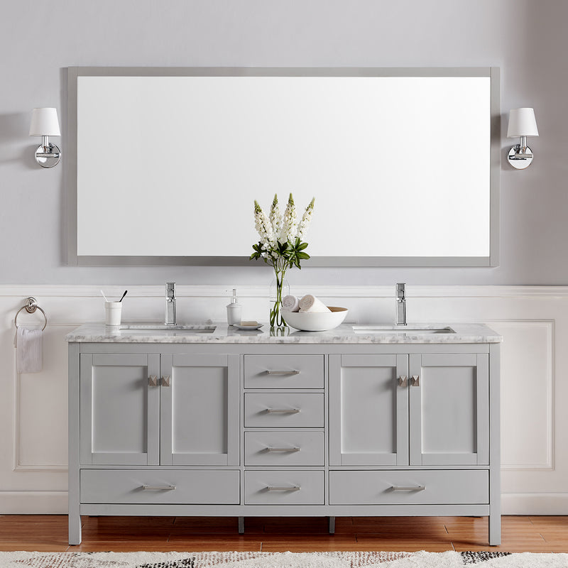 Eviva London 60" x 18" Gray Transitional Double Sink Bathroom Vanity w/ White Carrara Top