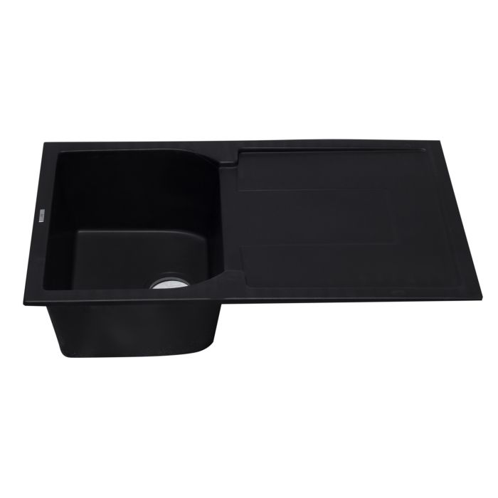 ALFI brand AB1620DI-BLA Black 34" Single Bowl Granite Composite Kitchen Sink with Drainboard