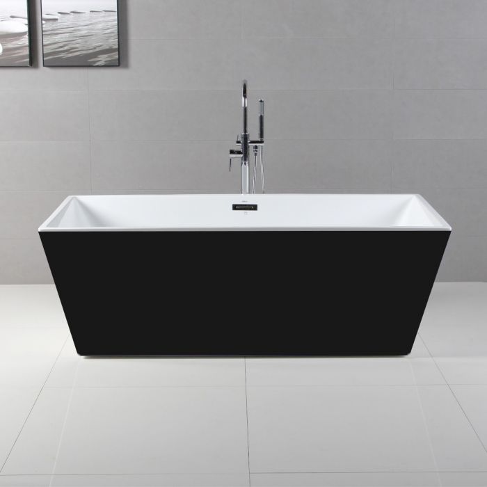 ALFI brand AB8834 59 inch Black & White Rectangular Acrylic Free Standing Soaking Bathtub