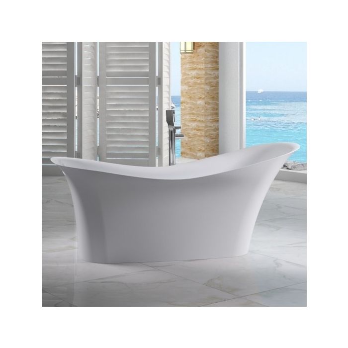 ALFI brand AB9915 74" White Solid Surface Smooth Resin Soaking Slipper Bathtub