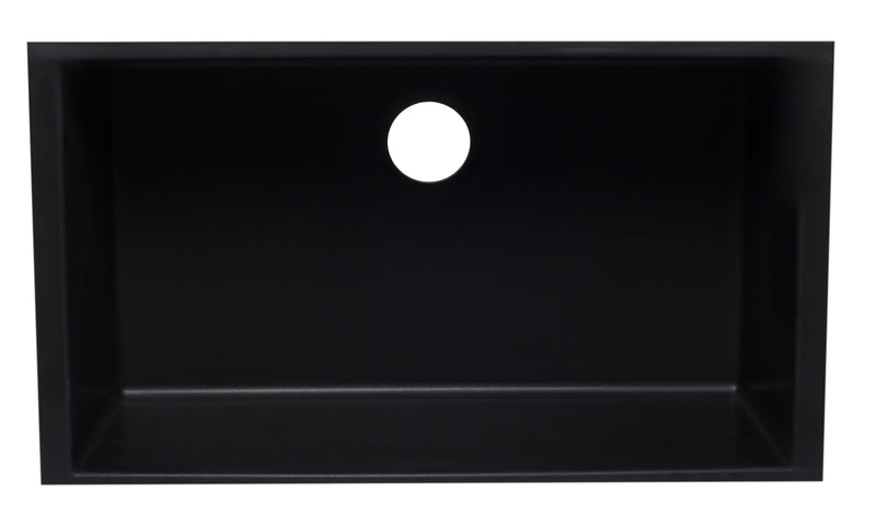 ALFI brand AB3322UM-BLA Black 33" Single Bowl Undermount Granite Composite Kitchen Sink