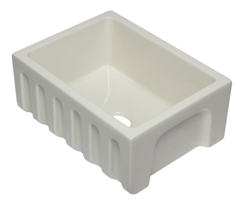 ALFI brand AB2418HS-B 24 inch Biscuit Reversible Smooth / Fluted Single Bowl Fireclay Farm Sink