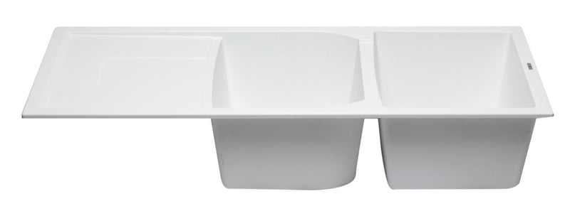 ALFI brand AB4620DI-W White 46" Double Bowl Granite Composite Kitchen Sink with Drainboard