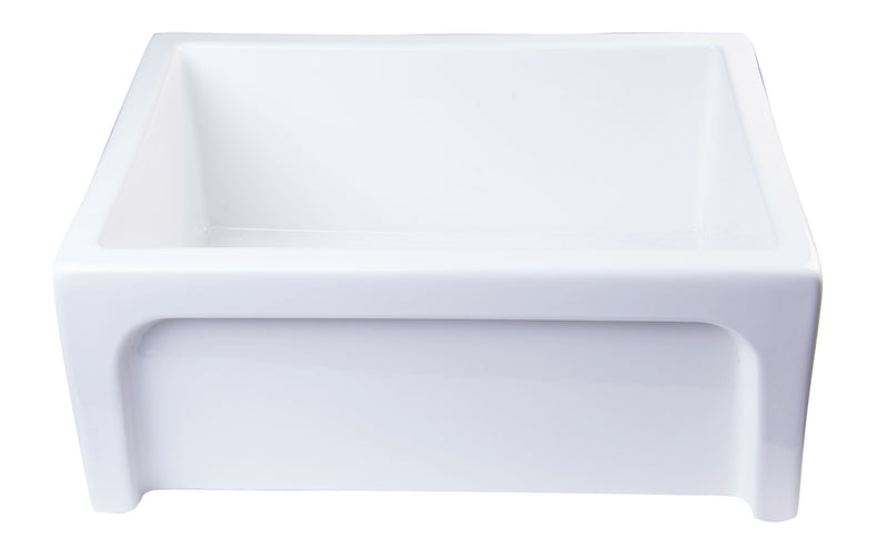 ALFI brand AB2418ARCH-W  24" White Arched Apron Thick Wall Fireclay Single Bowl Farm Sink