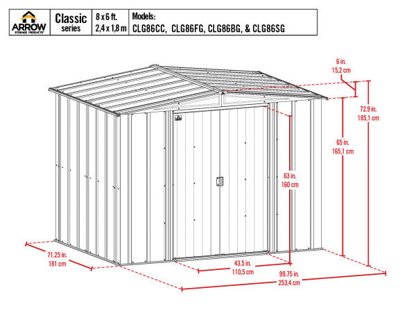 Shelter Logic Arrow Classic Steel Storage Shed, 8x6, Flute Grey