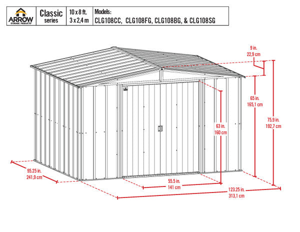 Shelter Logic Arrow Classic Steel Storage Shed, 10x8, Flute Grey