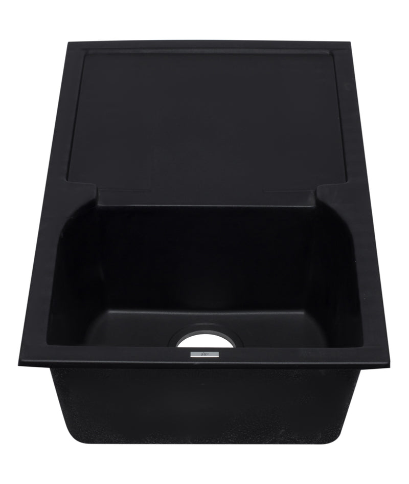 ALFI brand AB1620DI-BLA Black 34" Single Bowl Granite Composite Kitchen Sink with Drainboard