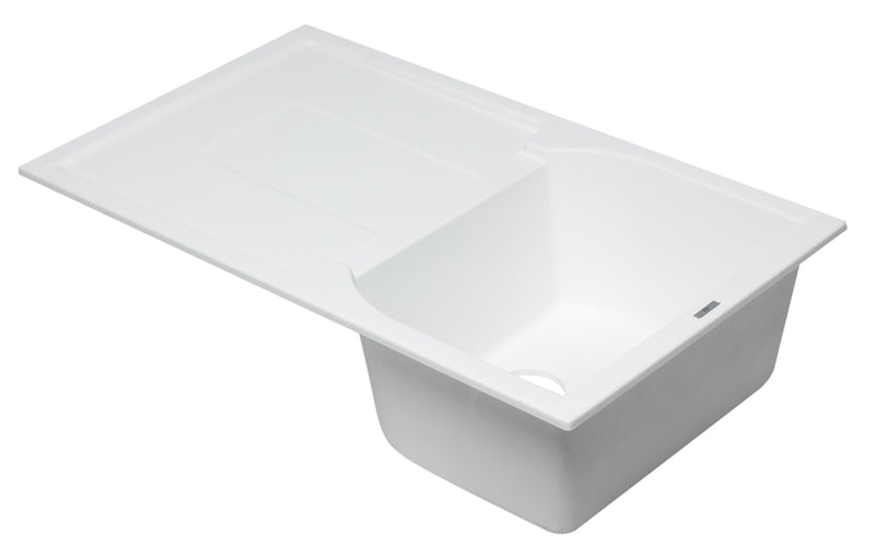 ALFI brand AB1620DI-W White 34" Single Bowl Granite Composite Kitchen Sink with Drainboard