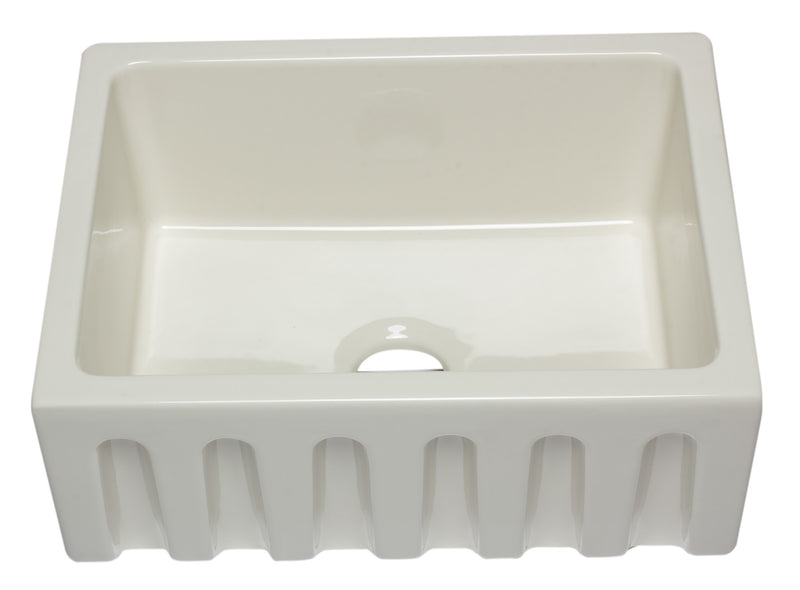 ALFI brand AB2418HS-B 24 inch Biscuit Reversible Smooth / Fluted Single Bowl Fireclay Farm Sink
