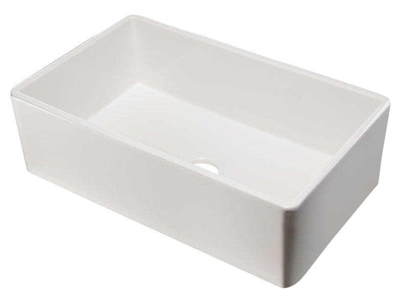 ALFI brand AB533-W 33" White Smooth Apron Single Bowl Fireclay Farm Sink