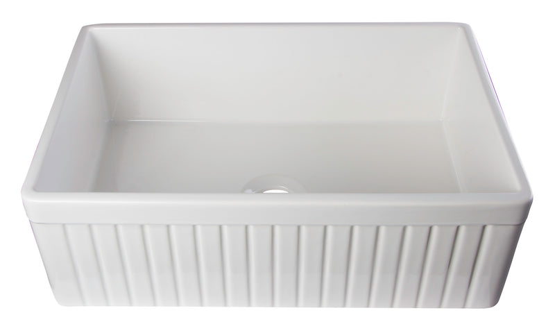 ALFI brand AB509-W White 30" Fluted Apron Single Bowl Fireclay Farmhouse Kitchen Sink