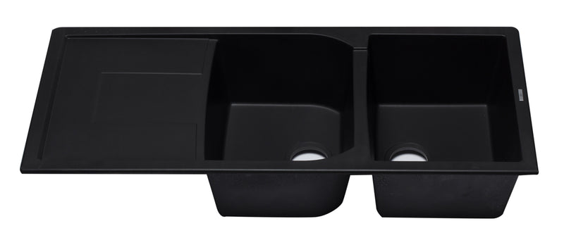 ALFI brand AB4620DI-BLA Black 46" Double Bowl Granite Composite Kitchen Sink with Drainboard